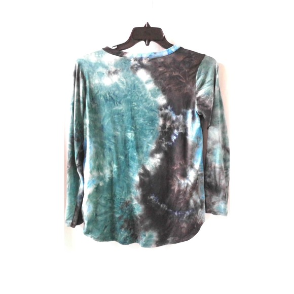 31:25 Boutique Women's Small Long Sleeved Black & Turquoise Tie Dye Shirt - Picture 4 of 4